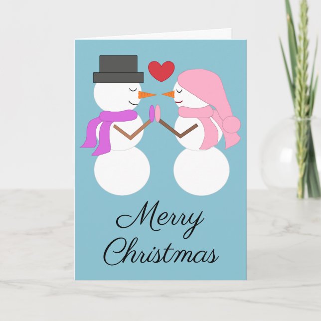 Tarjeta Festiva Amor y Snowpeople: Light Blue Blank (Anverso)