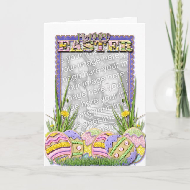 Tarjeta Festiva AÑADA SU FOTO - galletas del huevo de Pascua (Anverso)