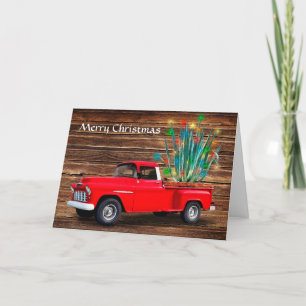 Tarjeta Festiva Añade tu foto al interior, Camión Rojo con Cactus,
