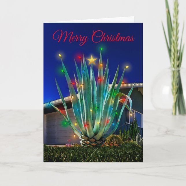 Tarjeta Festiva Añade tu foto familiar dentro, Majestic Agave Glow (Anverso)