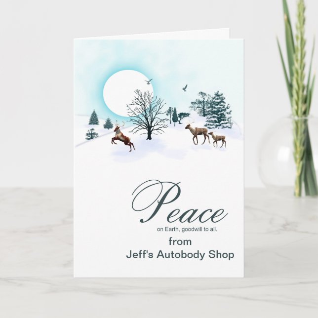 Tarjeta Festiva Añade tu nombre comercial, Navidades con renos (Anverso)