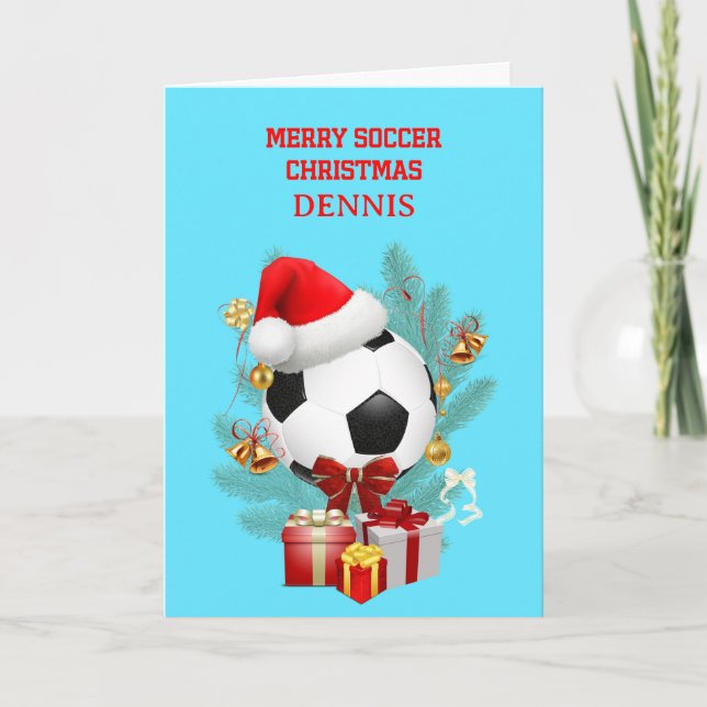 Tarjeta Festiva Añadir Un Nombre Navidades Soccer (Anverso)