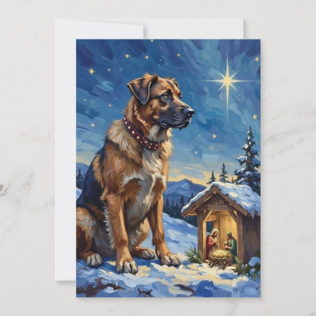 Tarjeta Festiva Anatolian Shepherd Dog Guarding Nativity Scene (Anverso)