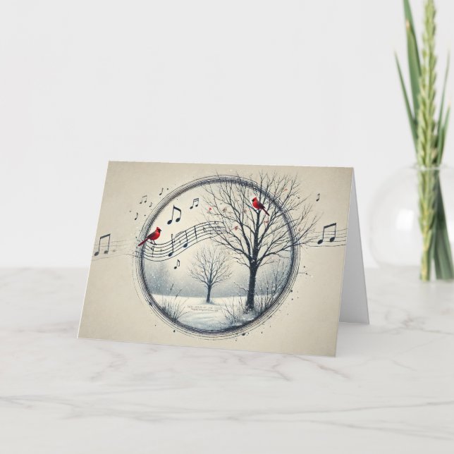 Tarjeta Festiva Ancianos de Santa Snowy Woodland Reindeer Birds 1 (Anverso)