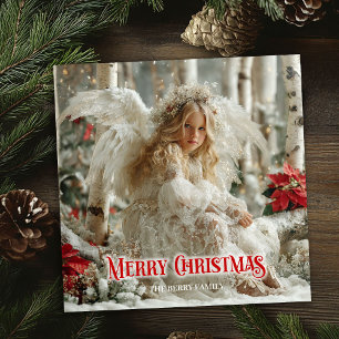 Tarjeta Festiva Ángel angelical aéreo rojo dorado festivo hermoso