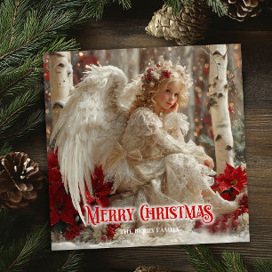 Tarjeta Festiva Ángel angelical moderno rojo dorado festivo radiac