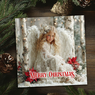 Tarjeta Festiva Ángel angelical rústico rojo dorado festivo hermos
