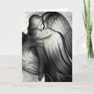 Tarjeta Festiva Ángel blanco y negro con las estrellas
