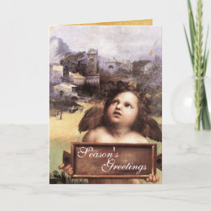 Tarjeta Festiva ANGEL, Cherub alado, zafiro azul, pergamino