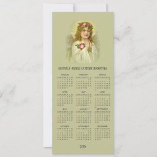 Tarjeta Festiva Ángel Chica celestial con calendario Rosary 2019