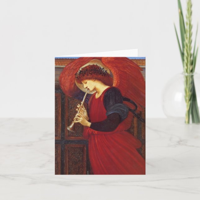 Tarjeta Festiva Ángel con la trompeta, Bello Artes de Burne-Jones (Anverso)