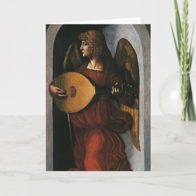 Tarjeta Festiva Ángel con Lute por Navidades de Leonardo da Vinci (Anverso)