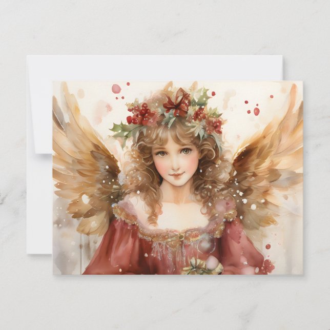Tarjeta Festiva Ángel con Navidades de flores (Anverso)