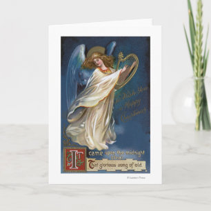Tarjeta Festiva Ángel con una arpa