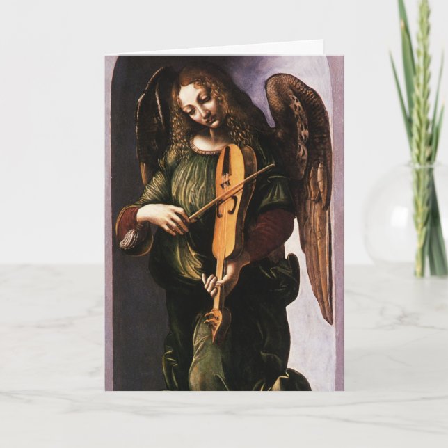Tarjeta Festiva Ángel con vielle de Navidades de Leonardo da Vinci (Anverso)