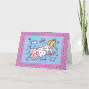 TARJETA FESTIVA ANGEL DE ARTE FOLK, CAT Y CORAZONES DE VUELO VALEN