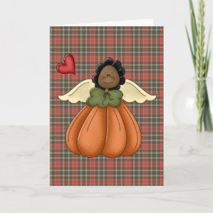Tarjeta Festiva angel de calabaza afroamericano