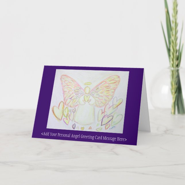 Tarjeta Festiva Ángel de corazones guardián Personalizado saluda t (Anverso)