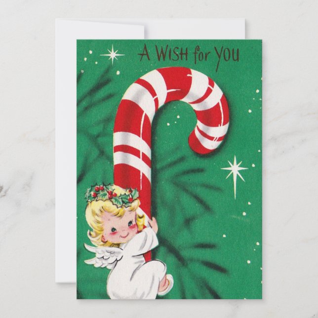 Tarjeta Festiva Ángel de cosecha en un bastón de caramelo (Anverso)