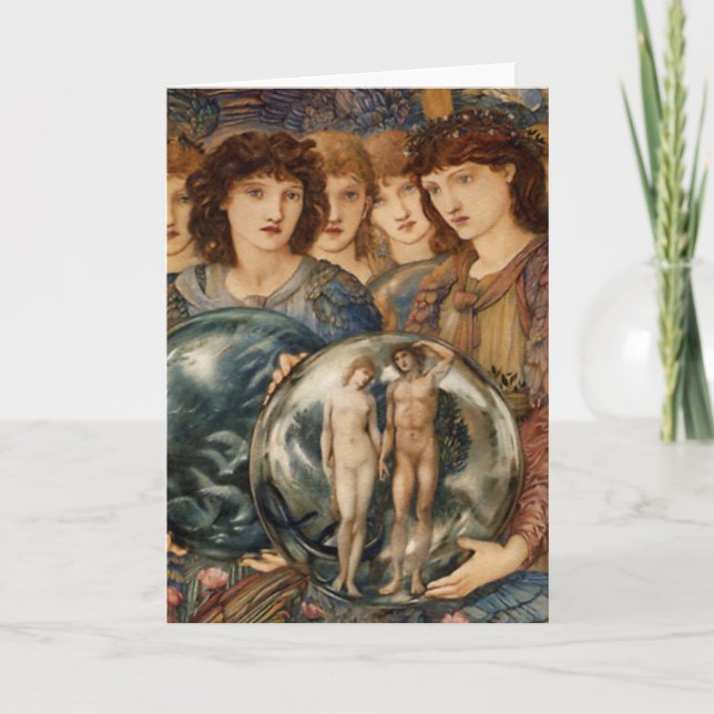 Tarjeta Festiva Ángel de la Creación por William Burne-Jones (Anverso)
