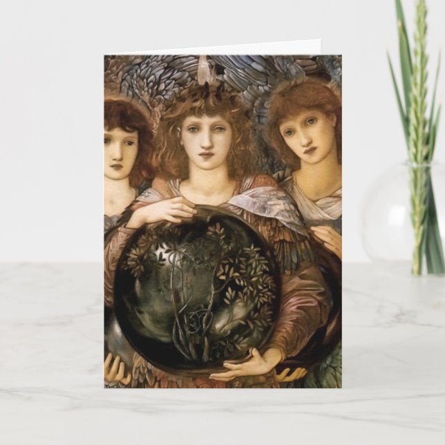 Tarjeta Festiva Ángel de la Creación por William Burne-Jones (Anverso)