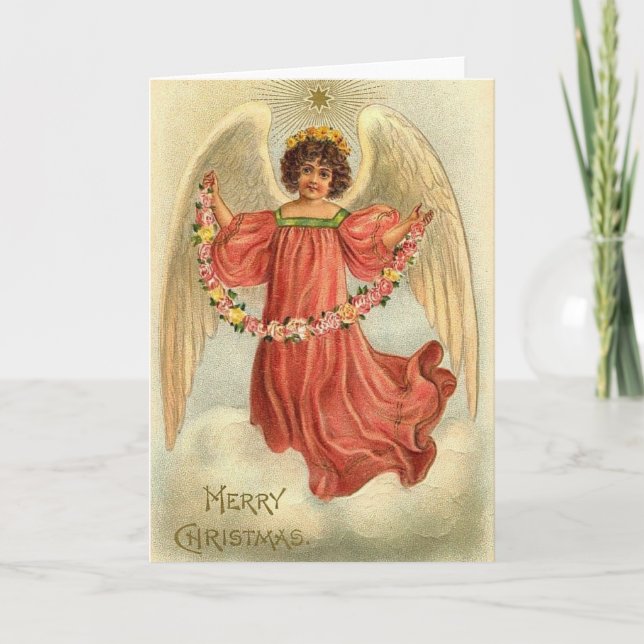 Tarjeta Festiva Ángel de la Guardia Vintage (Anverso)