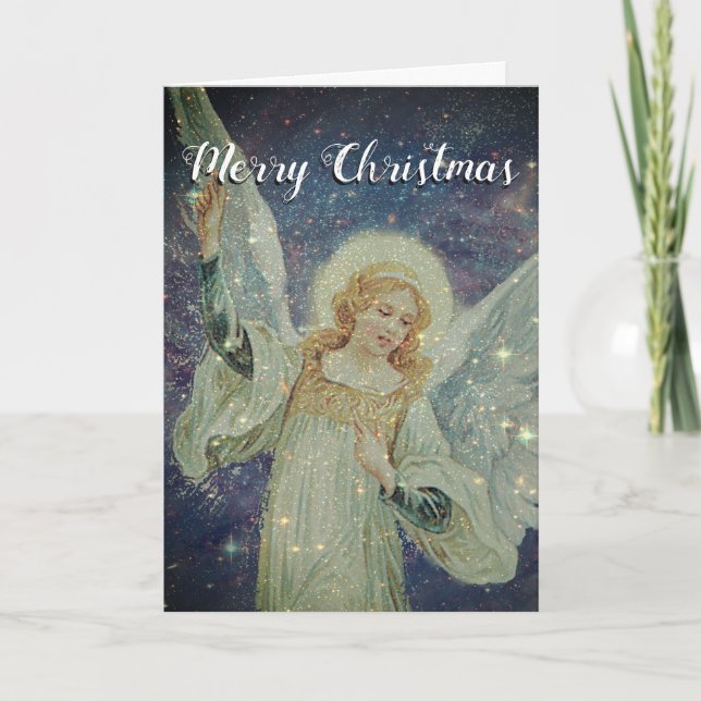 Tarjeta Festiva Ángel de la luz de las estrellas de las Felices (Anverso)