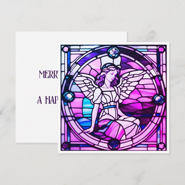 Tarjeta Festiva Ángel de la ventana de vidrio manchado (Anverso / Reverso)