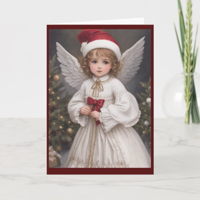 Tarjeta Festiva Ángel de los Navidades retro victorianos (Anverso)