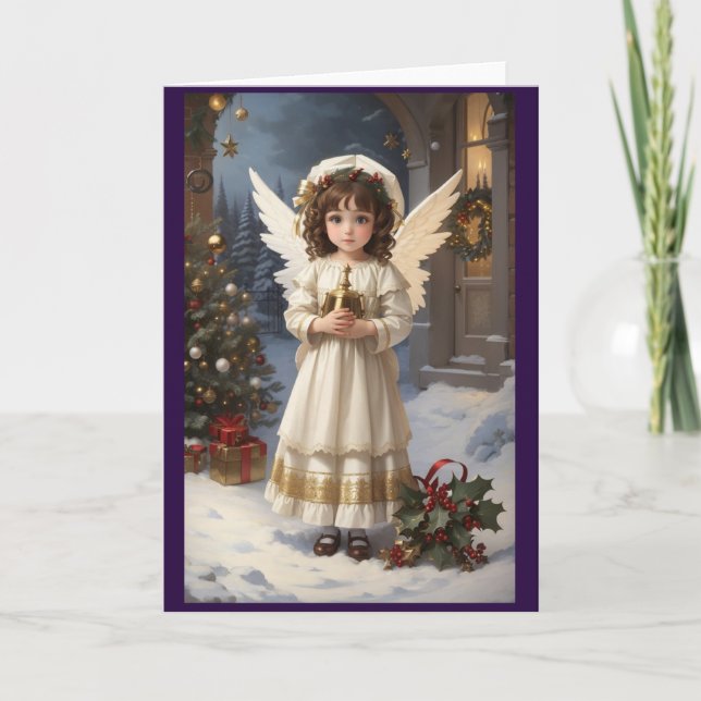 Tarjeta Festiva Ángel de los Navidades retro victorianos (Anverso)