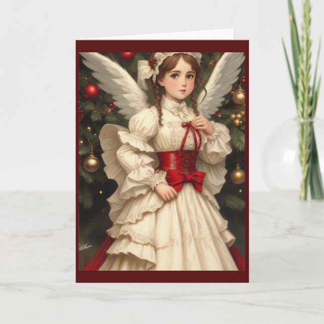 Tarjeta Festiva Ángel de los Navidades retro victorianos (Anverso)
