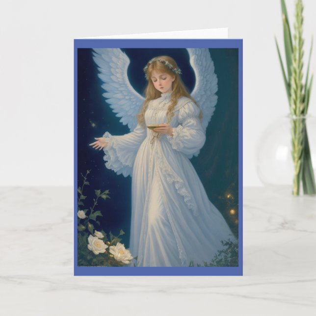 Tarjeta Festiva Ángel de los Navidades retro victorianos (Anverso)