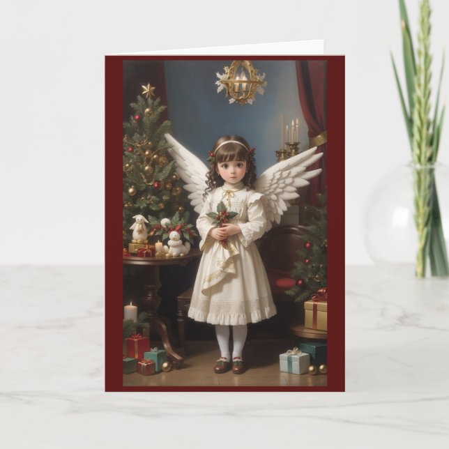 Tarjeta Festiva Ángel de los Navidades retro victorianos (Anverso)
