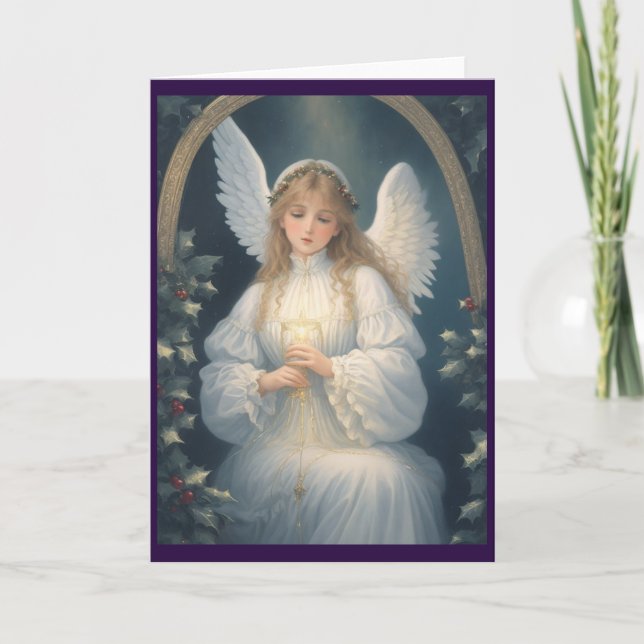 Tarjeta Festiva Ángel de los Navidades retro victorianos (Anverso)