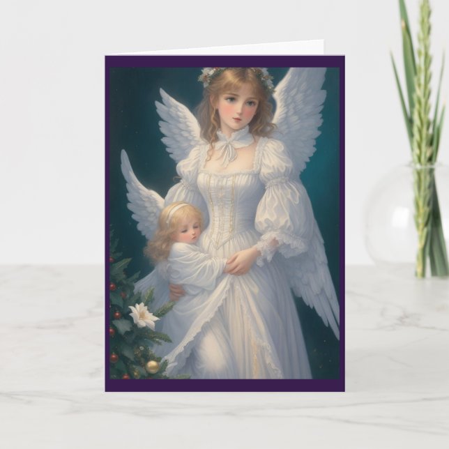 Tarjeta Festiva Ángel de los Navidades retro victorianos (Anverso)