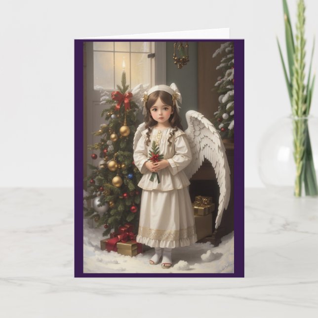 Tarjeta Festiva Ángel de los Navidades retro victorianos (Anverso)