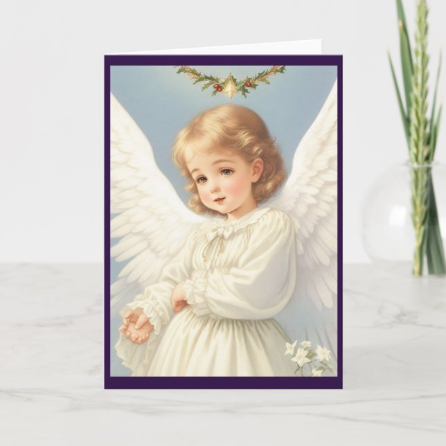 Tarjeta Festiva Ángel de los Navidades retro victorianos (Anverso)