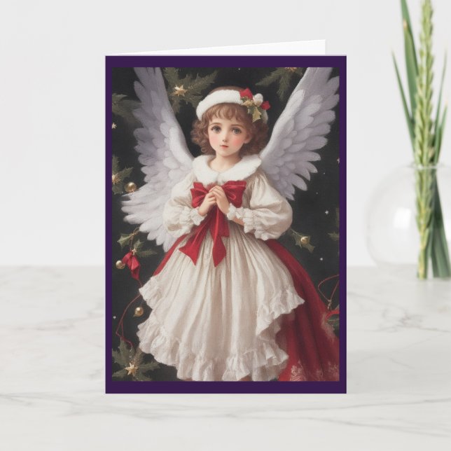 Tarjeta Festiva Ángel de los Navidades retro victorianos (Anverso)