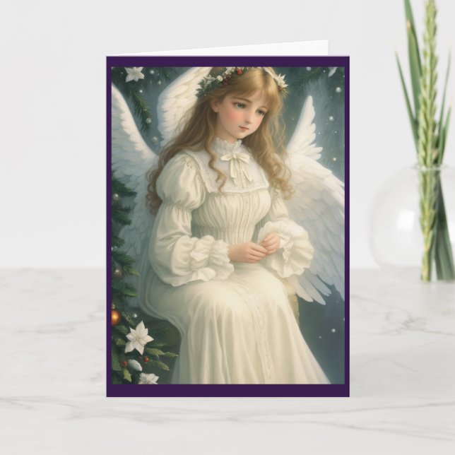 Tarjeta Festiva Ángel de los Navidades retro victorianos (Anverso)