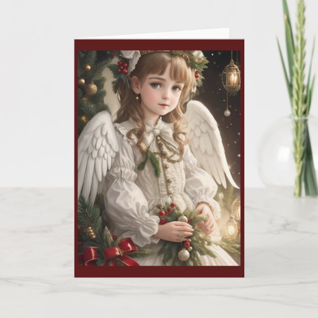 Tarjeta Festiva Ángel de los Navidades retro victorianos (Anverso)