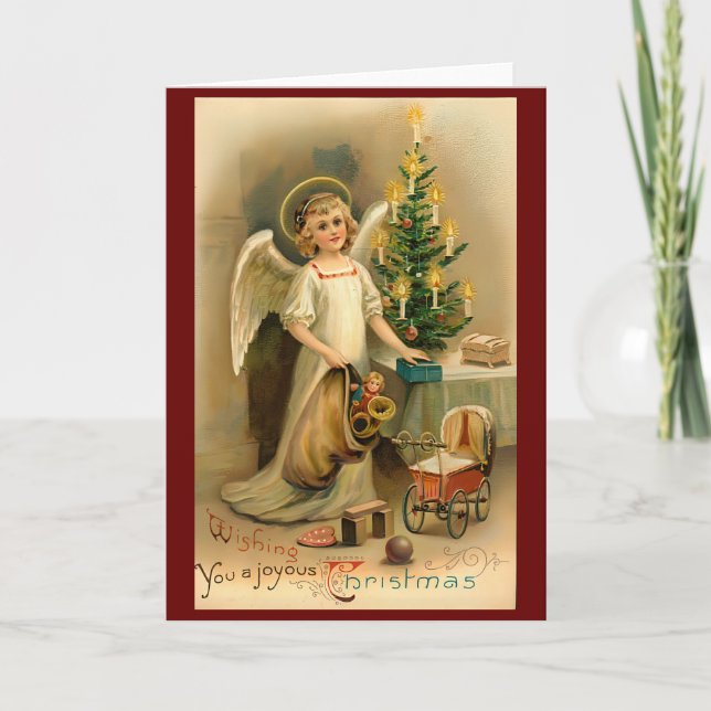 Tarjeta Festiva Ángel de los Navidades retro victorianos (Anverso)