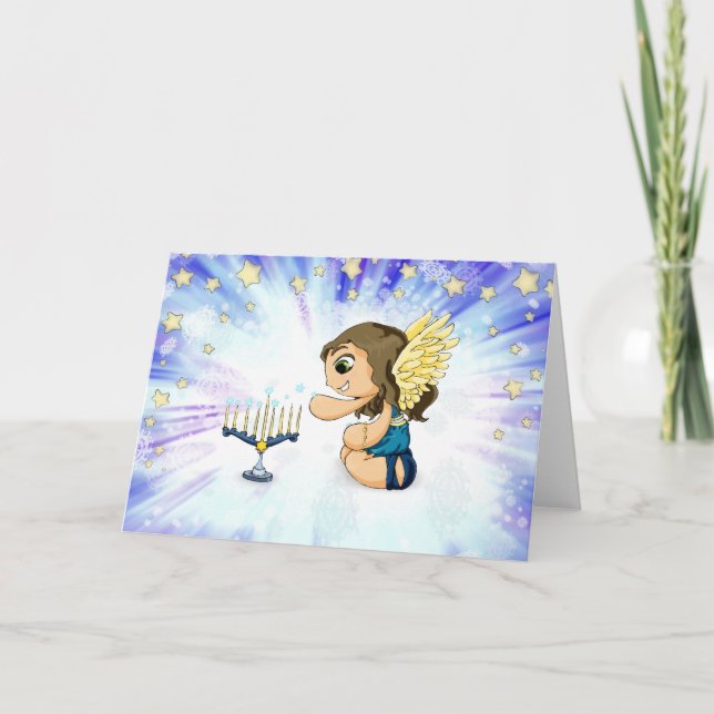 Tarjeta Festiva Ángel de Menorah (Anverso)
