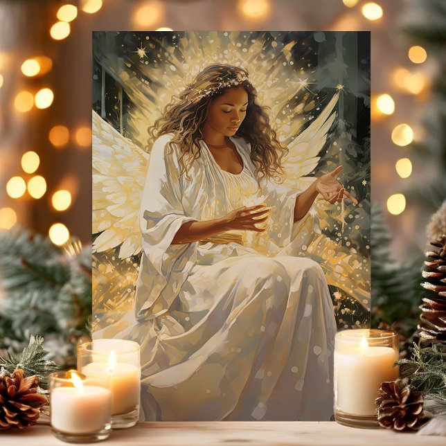 Tarjeta Festiva Ángel de Navidades africanos radiantes con velas (Subido por el creador)