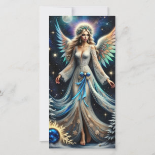 Tarjeta Festiva Ángel de Navidades celestes en la noche de inviern