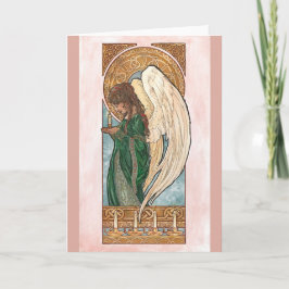 Tarjeta Festiva Ángel de Navidades de Art Nouveau con velas