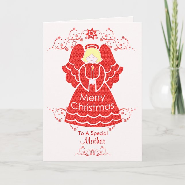 Tarjeta Festiva Ángel de Navidades rojos para la madre (Anverso)