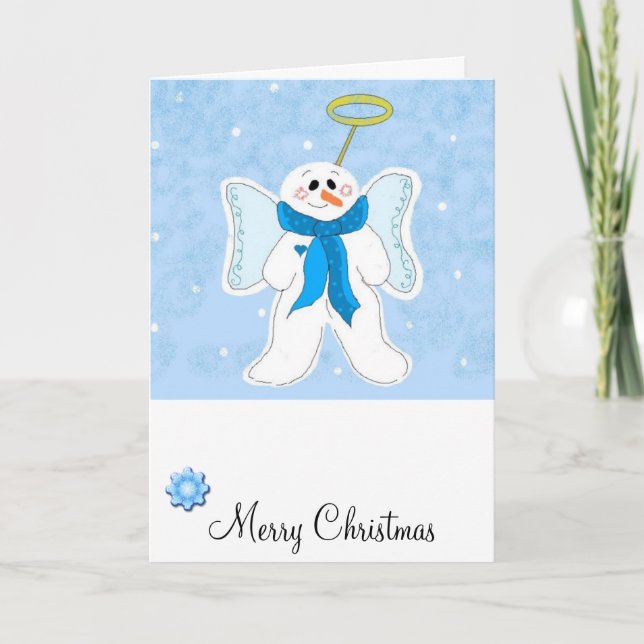Tarjeta Festiva Ángel de nieve celeste (Anverso)