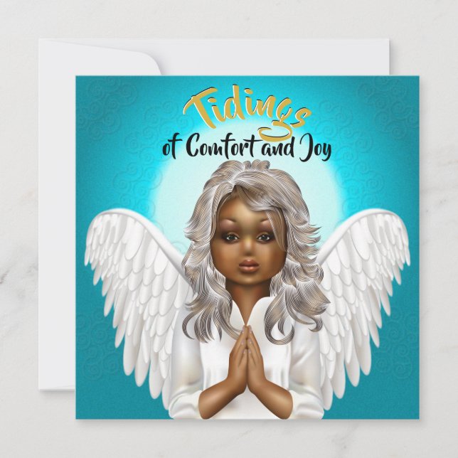 Tarjeta Festiva Ángel de oración afroamericano (Anverso)