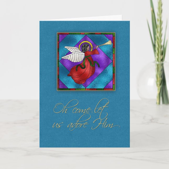Tarjeta Festiva Ángel de piel oscura, Navidades religiosos (Anverso)