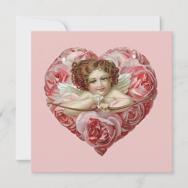 Tarjeta Festiva Ángel de San Valentín cute vintage (Anverso)